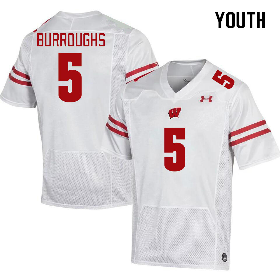 Youth #5 Quincy Burroughs Winsconsin Badgers College Football Jerseys Stitched Sale-White